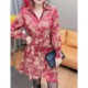 Large size red fashion shirt dress for women 2024 spring new fashionable waist slimming spliced ​​printed dress