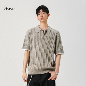 Wmnm Old Money Style Fake Two-Piece Twist Knit Short-Sleeve Men's T-Shirt Summer Thin High-End Feel Lapel Polo Top