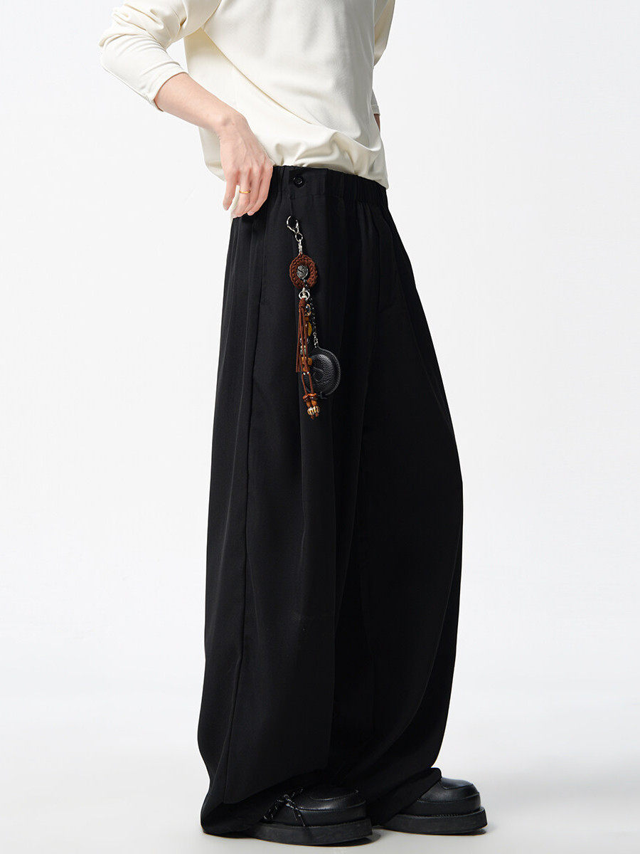 Wmnm American-Style Gray Pleated Dress Pants for Men, Thin, High-End, Cool and Stylish, Drapey, Cleanfit, Scimitar Wide-Leg Pants for Summer