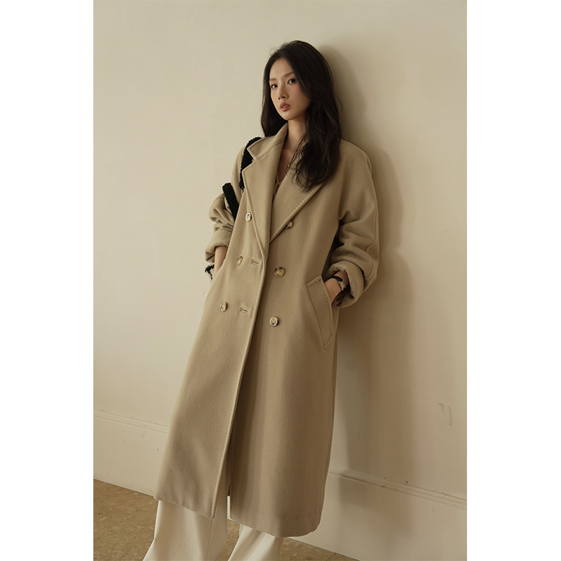 Chillcozy Max Series 100 Imported Australian Lamb Wool Arch Stitch Single-Sided Wool Mid-Length Coat