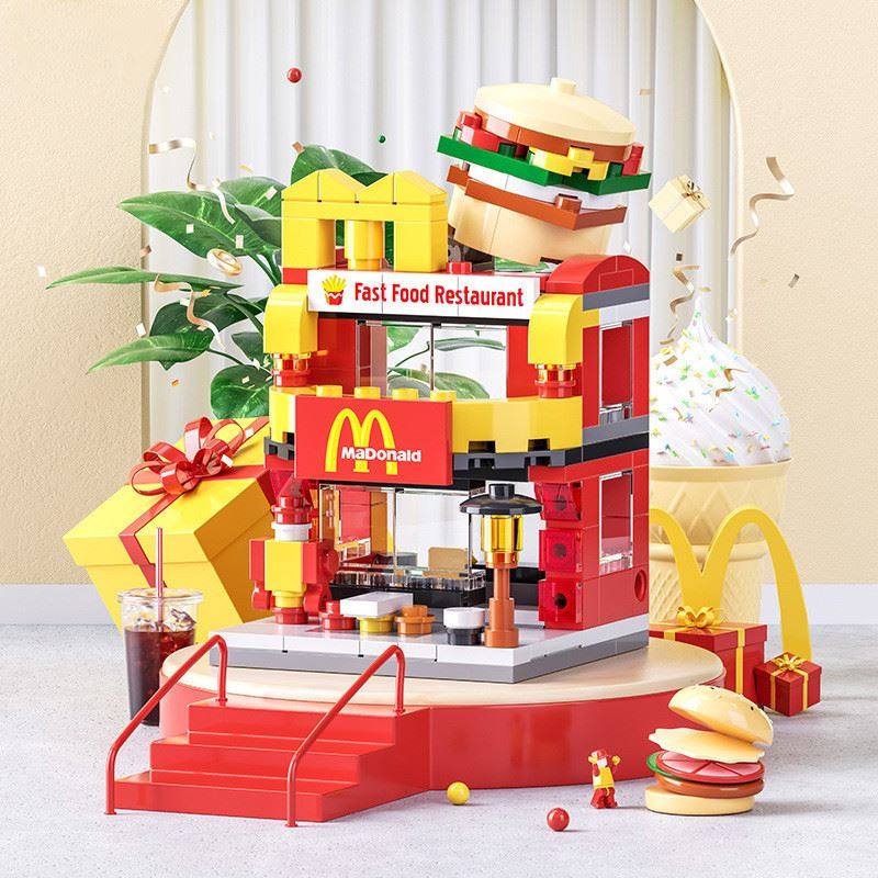 Mcdonald streetscape строительные блоки из мелких частиц, игрушки для сборки, головоломка 3D, трехмерная серия головоломок, подарки для мальчиков и девочек