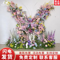 Giant Monet simulated flowers and butterflies three-dimensional display cabinet taking pictures outside the window internet celebrity check-in wedding road layout