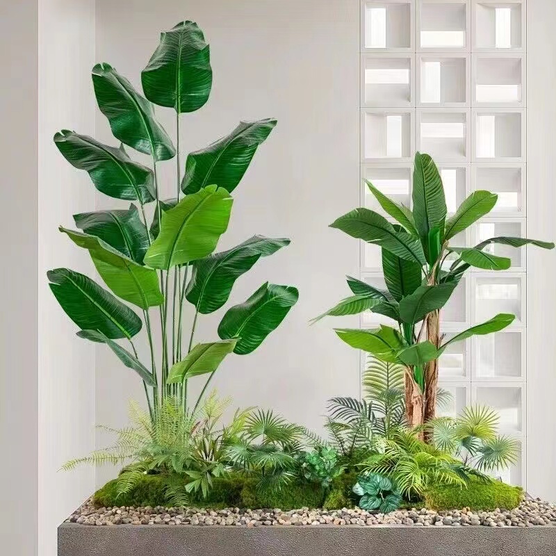 Corner Landscaping under Indoor Stairs, Simulated Green Plants, Potted Plants, Artificial Trees, Landscape Plants, Landscaping, Decorative Layout, Atmosphere Trees