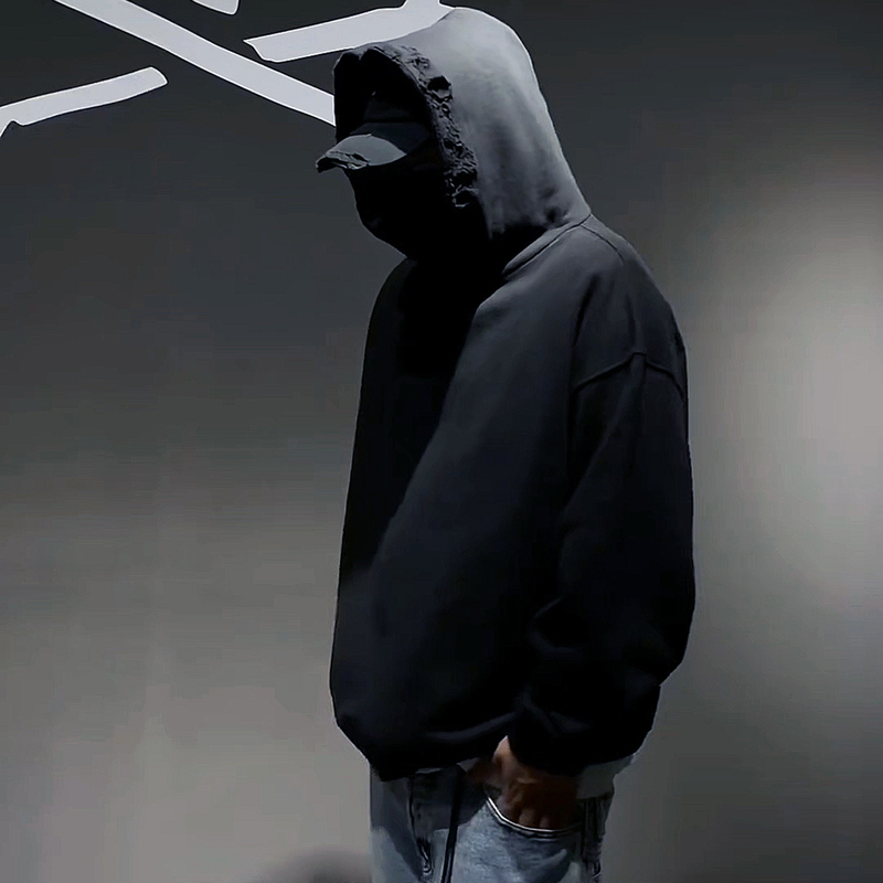 Mastermind Dark Style Black Warrior Hooded Sweatshirt for Men, Loose Heavyweight Stiff Pure Cotton Ripped Pullover Jacket Mastermind Dark Style Black Warrior Hooded Sweatshirt for Men, Loose Heavyweight Stiff Pure Cotton Ripped Pullover Jacket