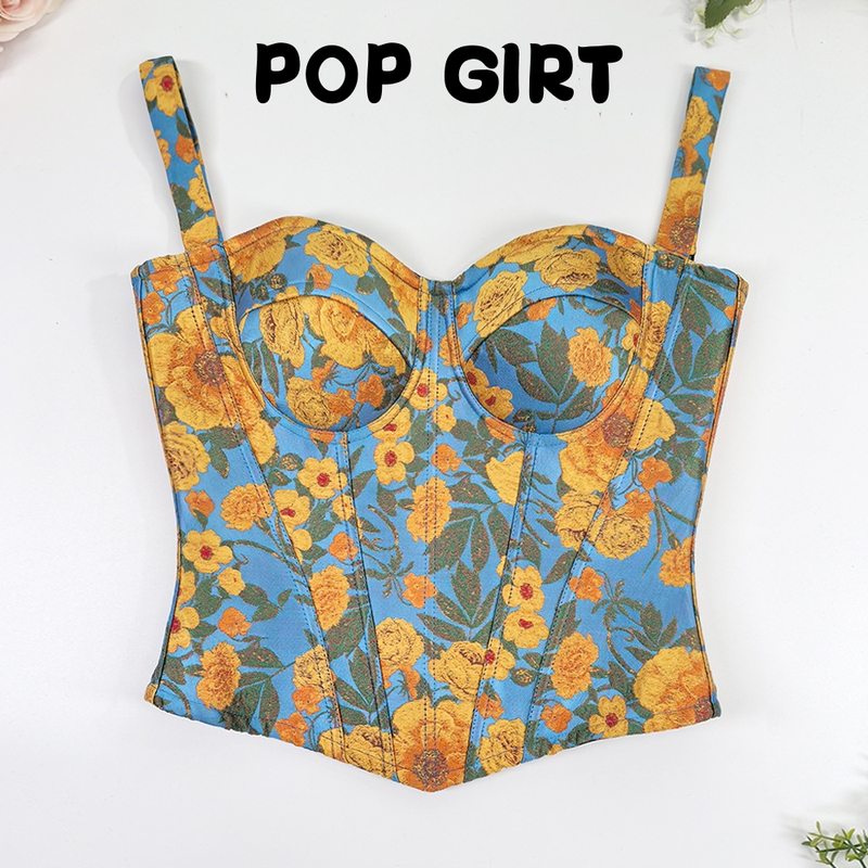 French Pastoral Style Summer Off-Shoulder Halter Top for Women with Sunflower Ink Embroidery, Elegant Shapewear Corset French Pastoral Style Summer Off-Shoulder Halter Top for Women with Sunflower Ink Embroidery, Elegant Shapewear Corset