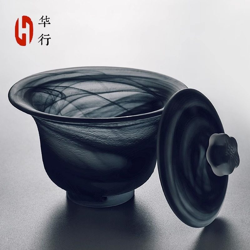Glass cover Bowl Single Tea Bowl with lid tea set Tea House Without Hot tea Daoist tea Water ink glass lid bowl 947g-Taobao