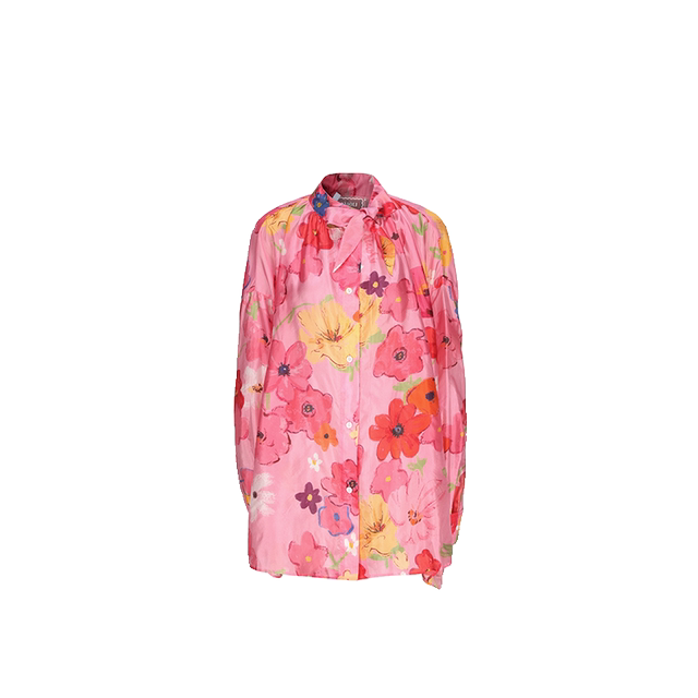 Jiang Shuying same style printed silk shirt