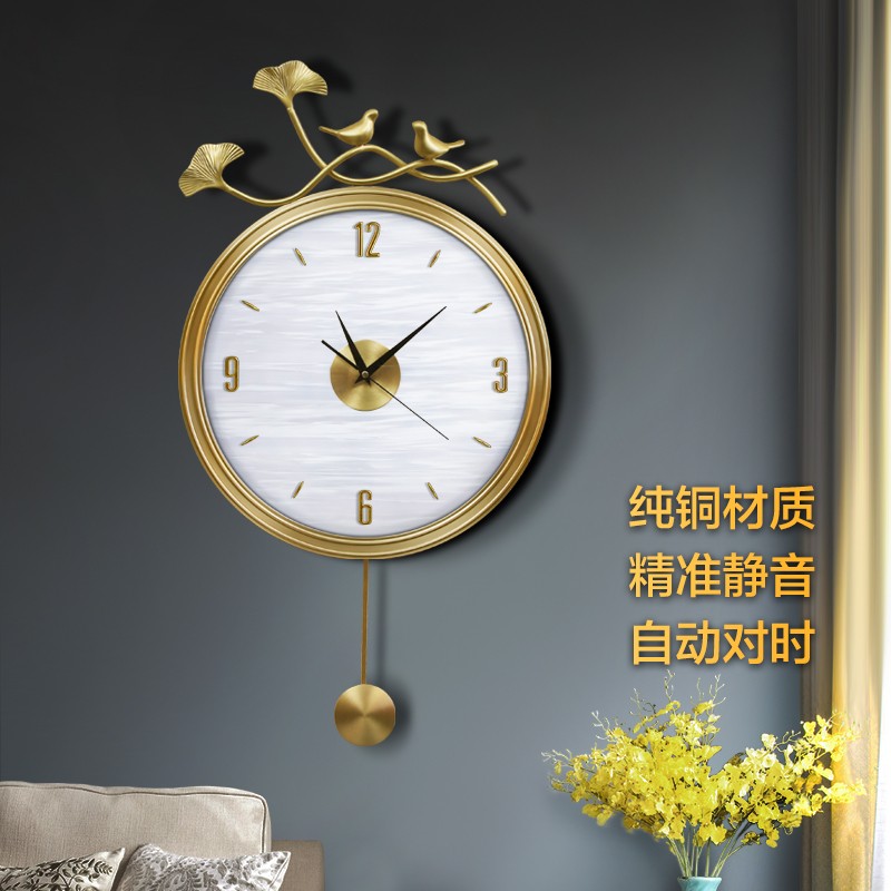 Pure copper hanging bell light extravagant modern living room Home Fashion creative personality Chinese all-bronze Ligue clock quartz clock table-Taobao