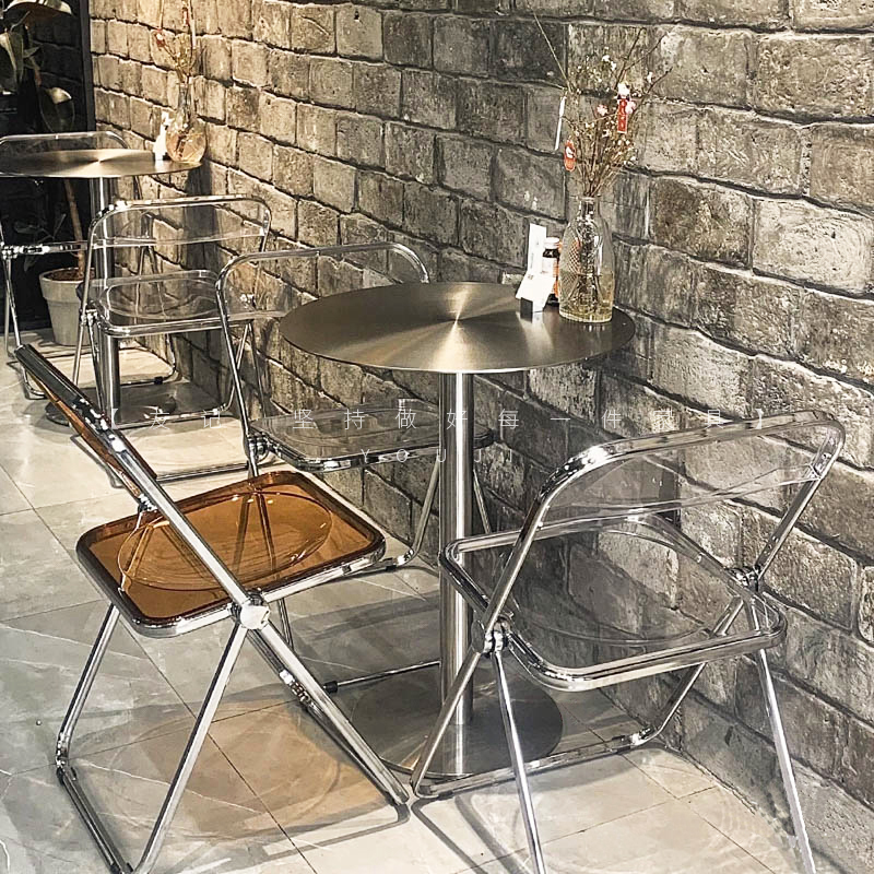 Net Red Milk Tea Sweet Shop Stainless Steel Table And Chairs Combined Industrial Wind Cafe Bar Cold Drinks Small Eating Shop Folding Chair-Taobao