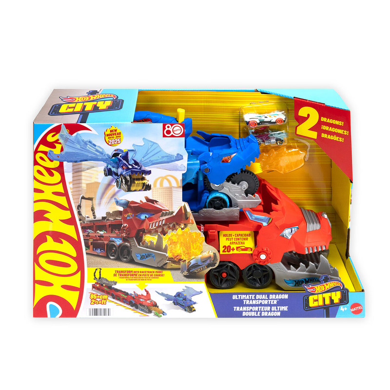 Authentic Hot Wheels Double Dragon Transporter Children's Track Alloy Car Track with Stowable Toy Cars Jbm72