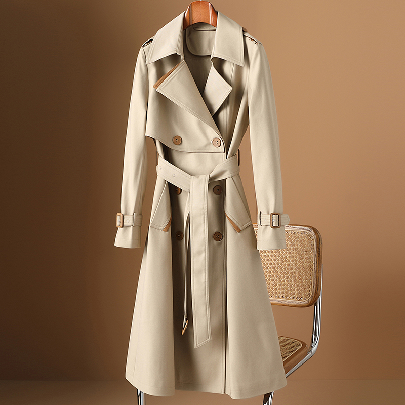 Khaki British-Style Mid-Length Trench Coat for Women, Spring 2026 New European Style Double-Breasted Elegant High-End Designer Coat