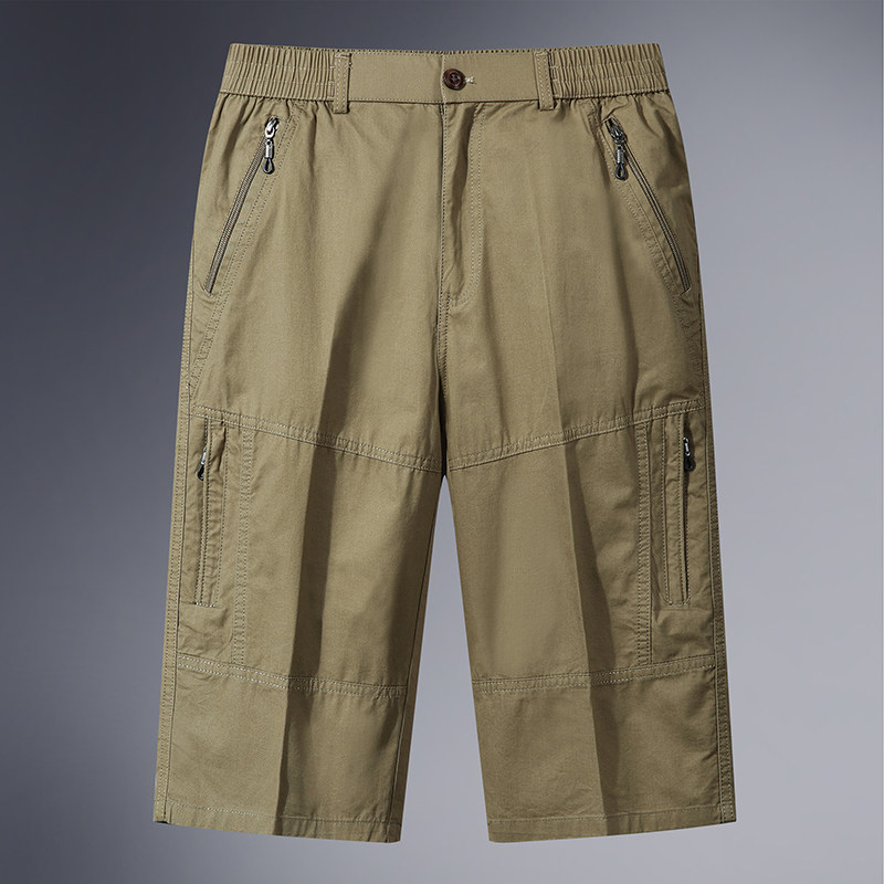 Men's Shorts, Pure Cotton, Dad's Capri Pants, Summer Thin Casual Men's Pants, Loose Mid-Length Pants, Large Size 7-Point Cargo Pants