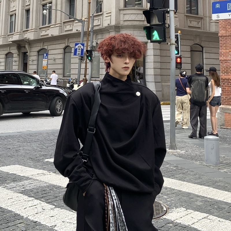 Hany Original Niche Irregular Multi-Shaped Scarf Collar Shoulder Pad Long-Sleeve Sweatshirt for Men with a High-End Feel, Half-High Collar Top Hany Original Niche Irregular Multi-Shaped Scarf Collar Shoulder Pad Long-Sleeve Sweatshirt for Men with a High-End Feel, Half-High Collar Top