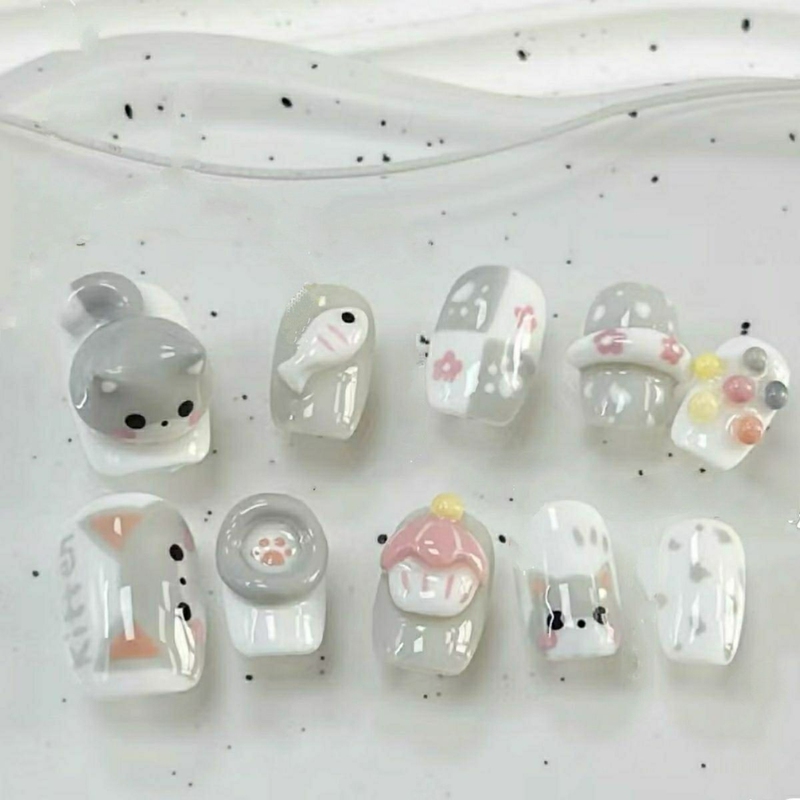 Children's Wearable Nail Stickers, Short Style, Student-Friendly, Non-Toxic, Odorless, Handmade, High-End Feel, Popular Style for Girls