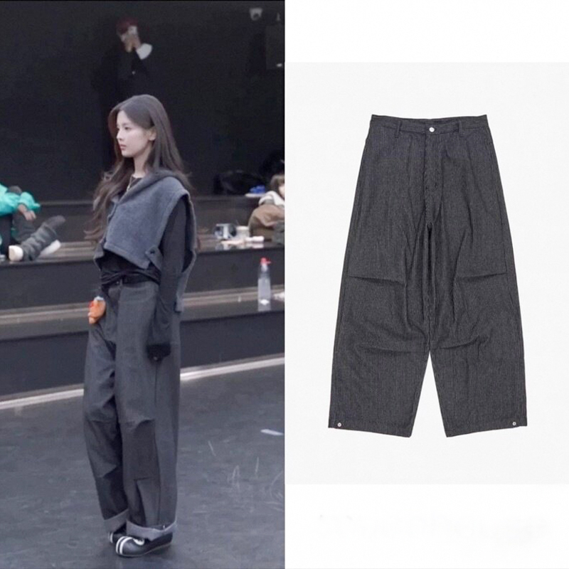 [in Stock] Korean Yang Chaoyue's Same Style 2026 New Loose Black Vertical Striped Straight-Leg Casual Pants