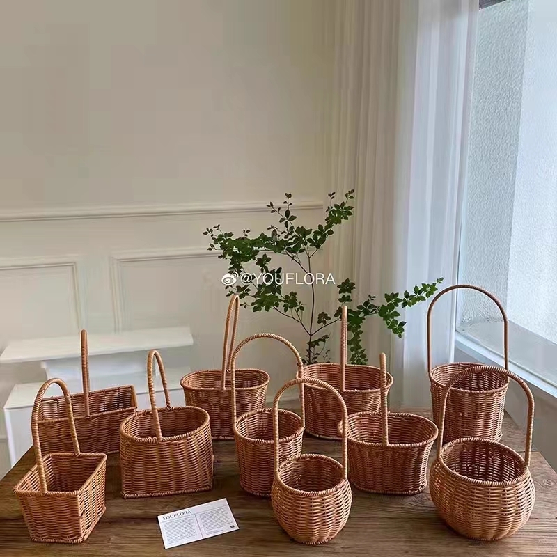 Imitation vine choreography with flower basket iron art shaped flowers Green planting basket handwoven small flower basket living-room decoration hem-Taobao