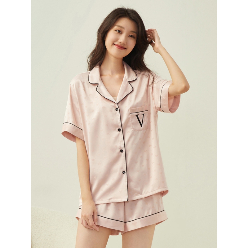 Victoria Silk Satin Long-Sleeved Long Pants Pajamas Autumn and Winter Women's Secret High-End Home Wear Set