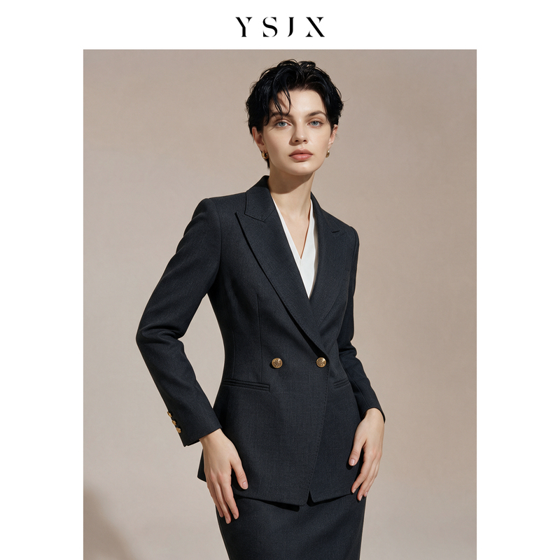 Elegant Commuting~26 Autumn/Winter Black and Gray Fine Wool Women's Suit Set High-End Professional Style Blazer