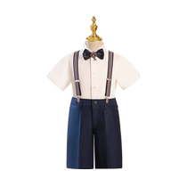 Boys dress 2024 new summer blue childrens host suit flower girl overalls piano performance clothing