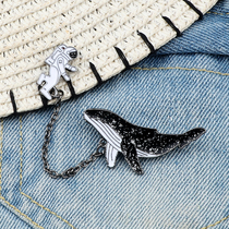 Whale Astronaut Chain Brooch Cartoon Animals Sea Fish Outer