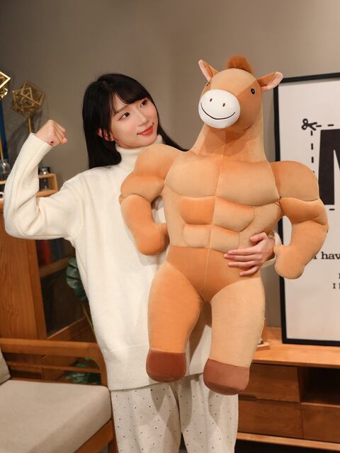Muscle Horse Boyfriend Pillow Plush Toy Horse Year Mascot Funny Gift for Girlfriend or Best Friend's Birthday