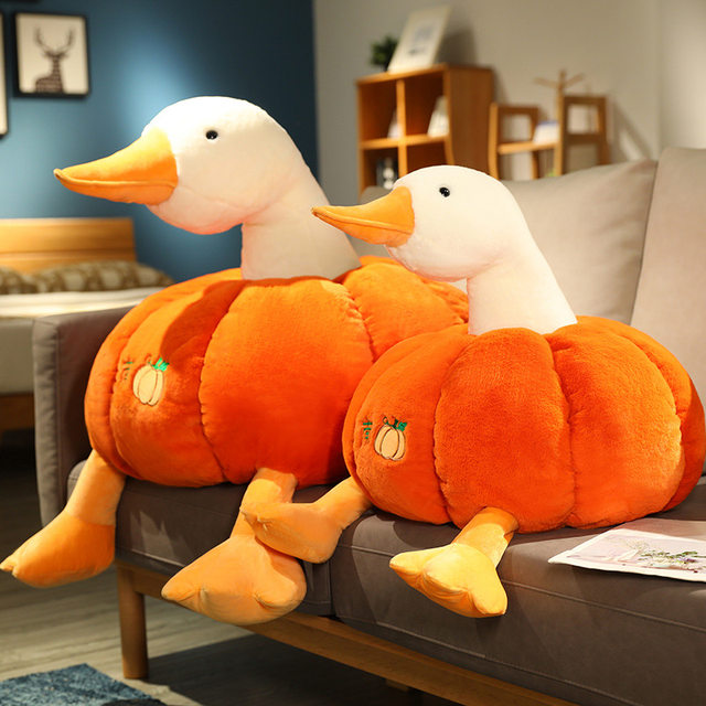 Big White Goose Pillow Doll, Creative and Quirky Pumpkin Duck Plush Toy, Cuddly Sleeping Doll, Birthday Gift for Women