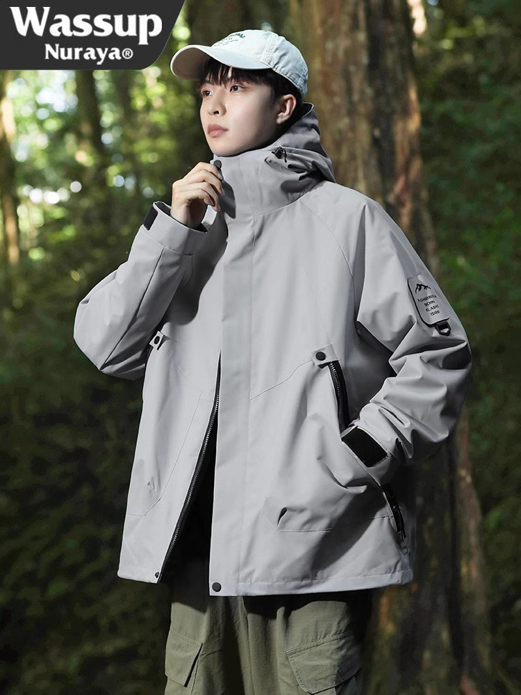 Wassup Three-In-One Jacket Red Autumn and Winter Windbreaker Jacket for Women Windproof and Waterproof Couple Trendy Mountaineering Clothing for Men