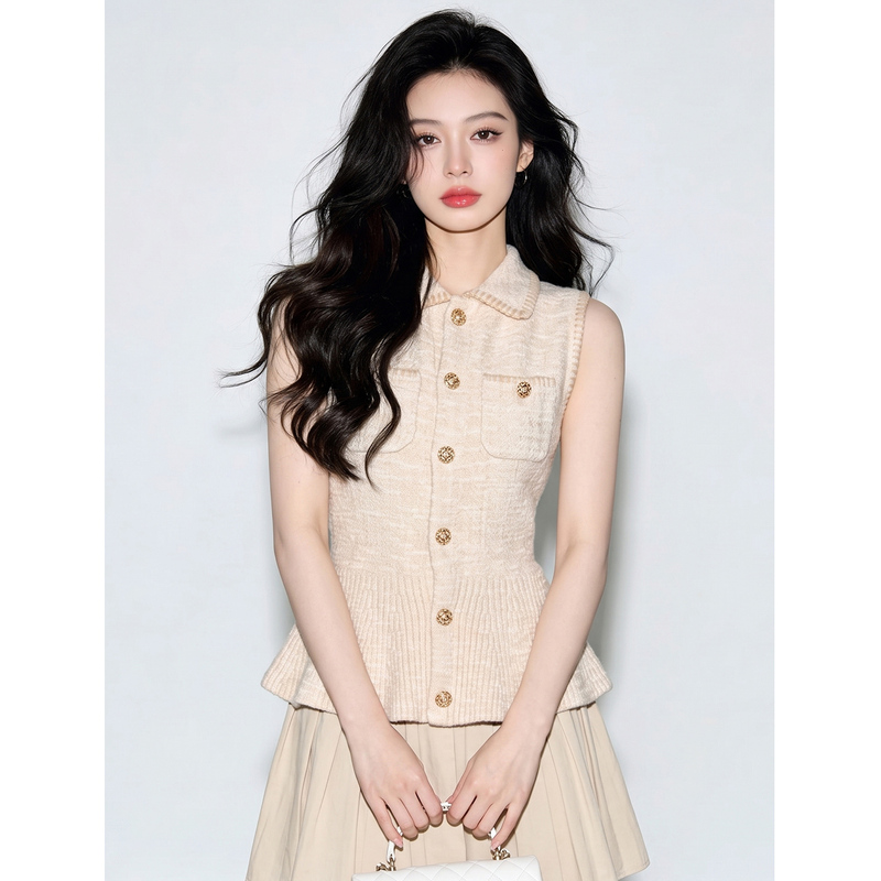 Elegant Sweater for Women, Early Autumn 2026 New Style, Unique and Beautiful, High-Class Intellectual Style, Waist-Cinching Sleeveless Knit Top