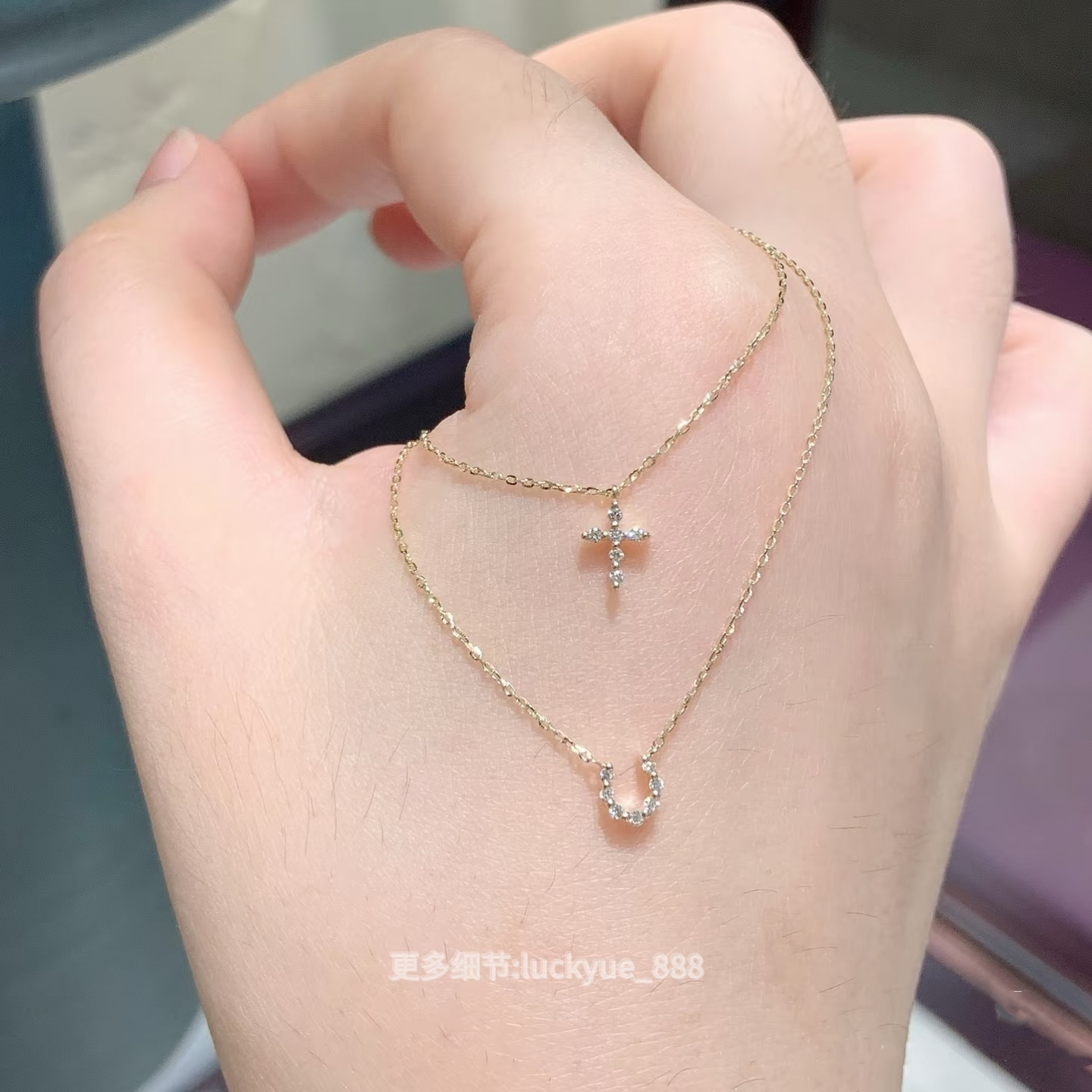 日本製の軽量高級馬蹄ダイヤモンドネックレス、925スターリングシルバー、金メッキ、ニッチ、小型、シンプル、多用途、U字型クロス、鎖骨チェーン