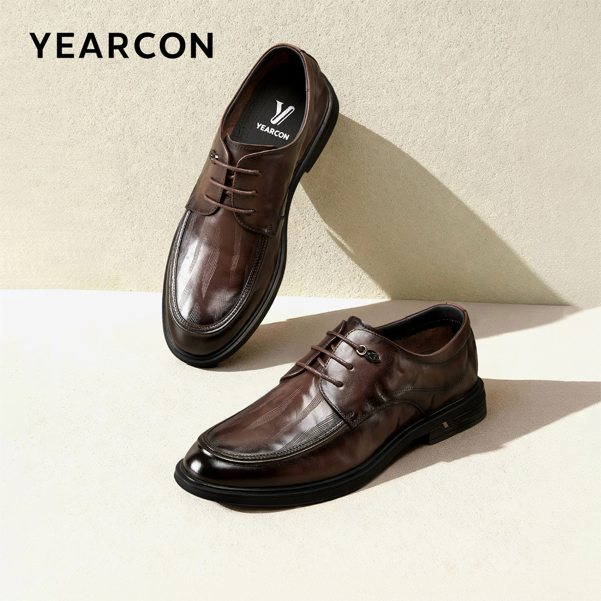 Yierkan men's shoes genuine leather business formal leather shoes men's derby shoes comfortable and breathable inner height increasing men's wedding shoes 61308W