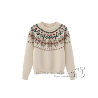 孑屿JIEYU 圆领提花显瘦长袖毛衣女