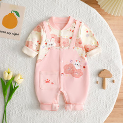 Baby Spring and Autumn Cartoon Jumpsuit, Pure Cotton Baby Girl Clothes, Early Spring Super Cute Bunny Outing Clothes, Cute Romper Crawling Clothes