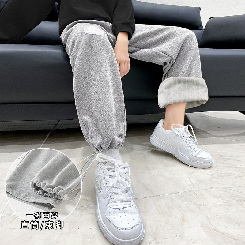 Boy's pants, children's pants, winter style, big boy, autumn and winter clothes plus velvet thick wide leg pants