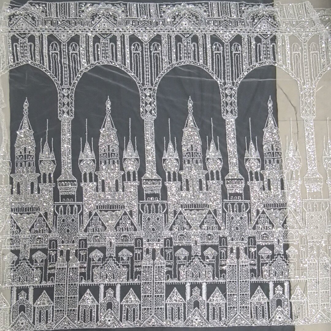 Кружевная кайма 橘子diy白亮片刺绣立体城堡蕾丝面料布料装饰画玄关画背景布窗帘