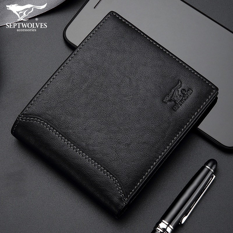 Seven Wolves Wallet Men Genuine Leather Cross Section 2021 New Brands Special Cabinet College Students Short of Bull Leather Wallet