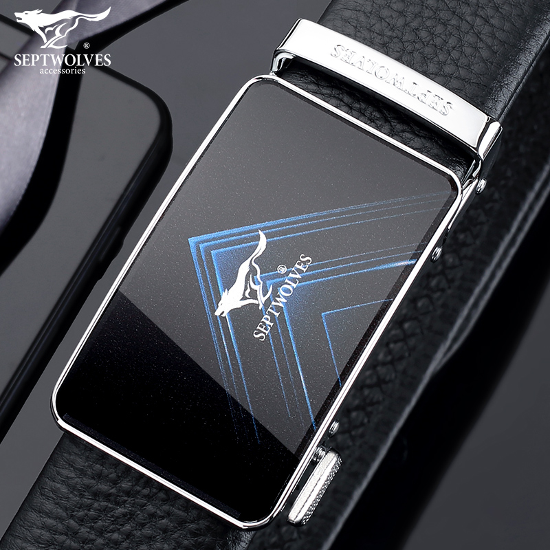 Seven Wolves Leather Belt Men's Youth Tide 2021 New Business Casual Automatic Buckle Pure Cow Leather Upscale Belt Earth