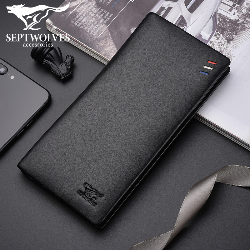 Seven wolves men's wallet long leather 2021 new tide brand fashion ultra-thin lettering custom wallet men