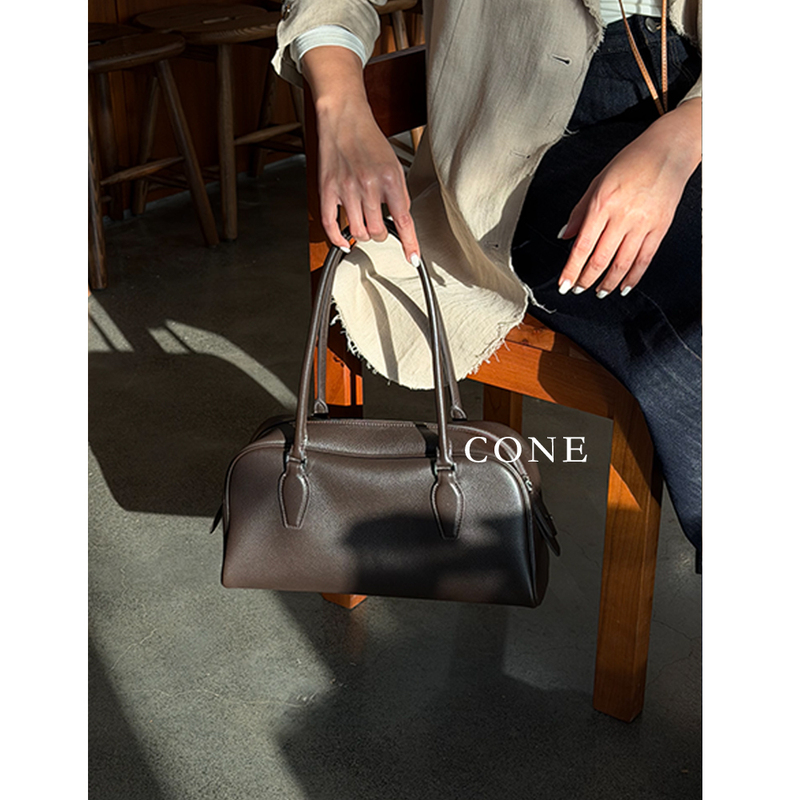 Imported Original High-Quality Bowling Bag Ew India Lock Buckle Full Genuine Leather Boston Handbag Shoulder Bag Underarm Bag