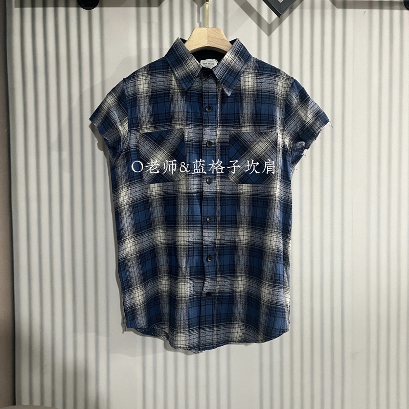 Fog3Rd Blue Plaid Vest Custom Woven and Dyed Ririm8 Zipper High Street Layered Shirt