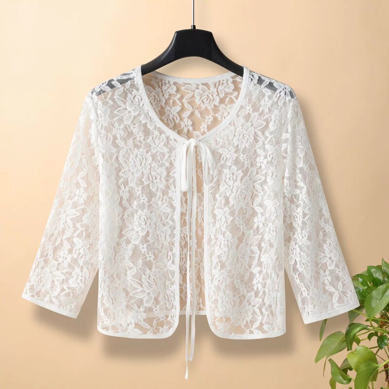 2026 New Lace Shawl for Outerwear, Summer Thin Style, Hollow-Out Fashion, Slimming Tie-Up Cardigan, Lace Top for Women 2026 New Lace Shawl for Outerwear, Summer Thin Style, Hollow-Out Fashion, Slimming Tie-Up Cardigan, Lace Top for Women