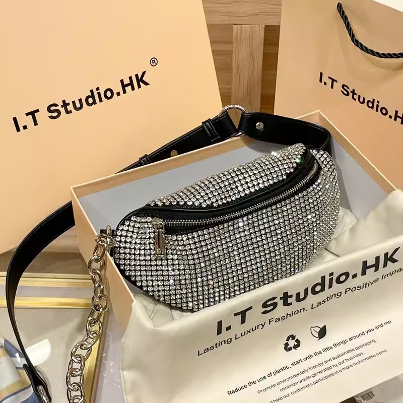 Hong Kong Genuine Leather Rhinestone Waist Bag for Women 2026 New Spring and Summer High-End Niche Chain Shoulder Crossbody Chest Bag Hong Kong Genuine Leather Rhinestone Waist Bag for Women 2026 New Spring and Summer High-End Niche Chain Shoulder Crossbody Chest Bag