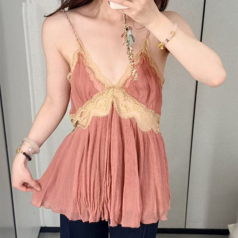 2026 Spring/Summer New Women's French Retro Loose V-Neck Lace Embroidery Camisole Vest 5107046