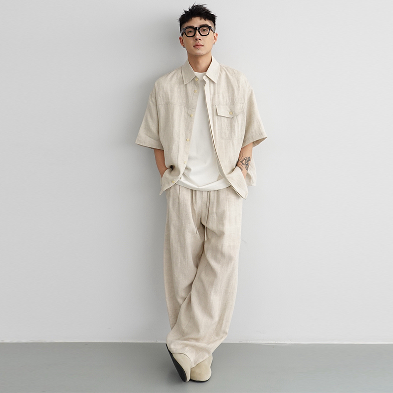 Yulinjian Natural Linen Old Money Solid Color Sun Protection Short-Sleeve Shirt Casual Pants Light Oxygen Shirt Summer Set Yulinjian Natural Linen Old Money Solid Color Sun Protection Short-Sleeve Shirt Casual Pants Light Oxygen Shirt Summer Set