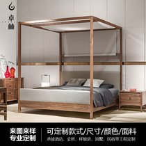 New Chinese style solid wood shelf bed black walnut 1 8m large double bed simple step bed high-end bedroom furniture