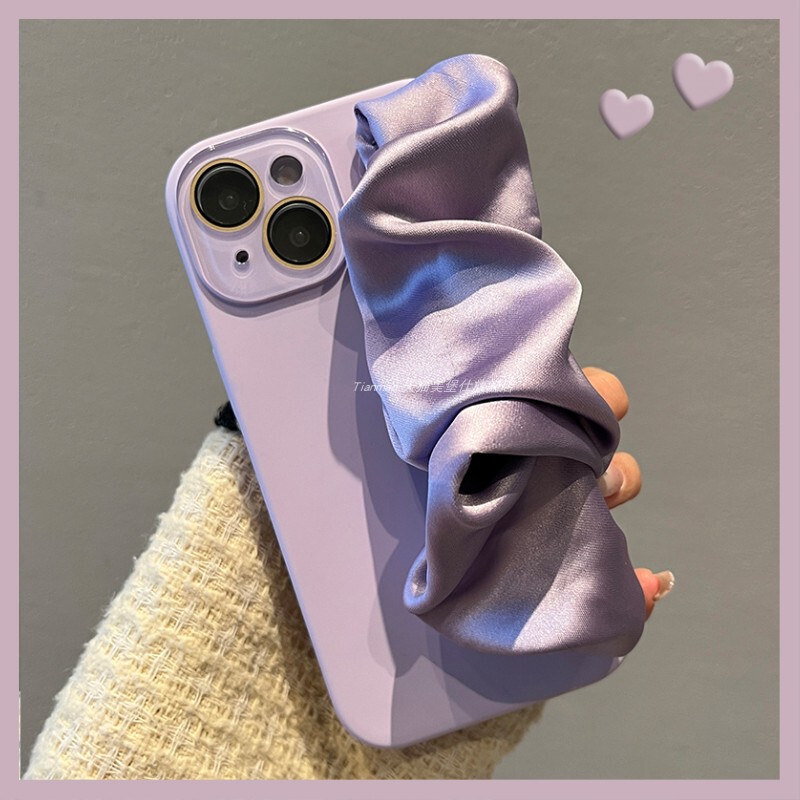 Meibaoshi Liquid Silicone Light Purple Pleated Wrist Strap Suitable for Apple 14 Pro Max Phone Case iPhone 15 Pro Max Gentle Feminine Style 13 New Model 16 Anti-Drop 12 High-End 17 Pro