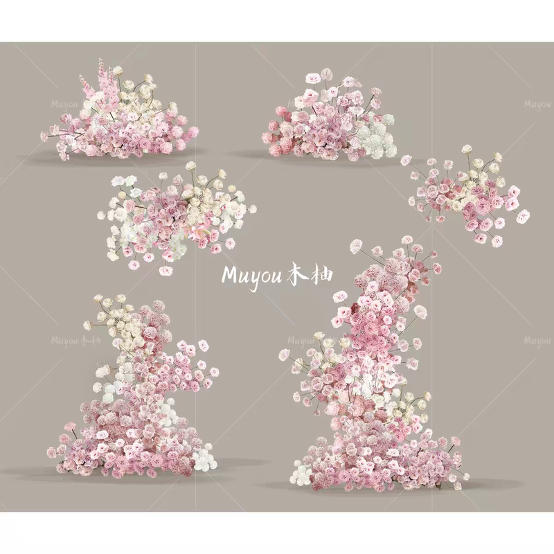 White Powder Wedding Materials Layered in Pink and White, Layered in Pink and Champagne Colors