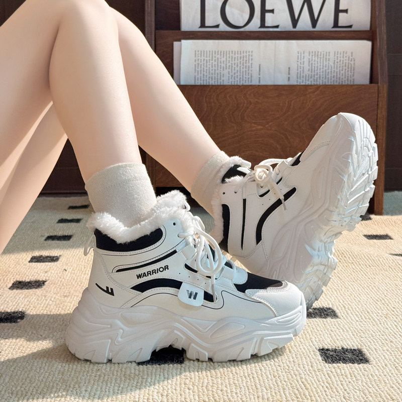 ウォリアー レディース ウィンター スノーブーツ、フリース裏地付き、厚手、暖かいコットンシューズ、中国東北地方の滑り止めスノーブーツ、スポーツ ダッドシューズ