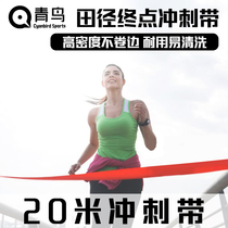 Blue Bird Sprint with Marathon Running Finish Line Crossing with Track and Field Games Long Run Sprint Competition Hitting the Line