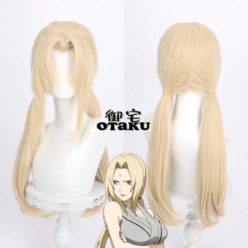 No Need for Trimming Naruto Tsunade Cosplay Wig Beauty Bangs Double Ponytail Anime 70cm