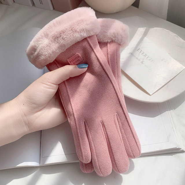 Gloves winter female plus velvet thickened warm cute suede lady riding cold-proof cycling windproof touch screen winter